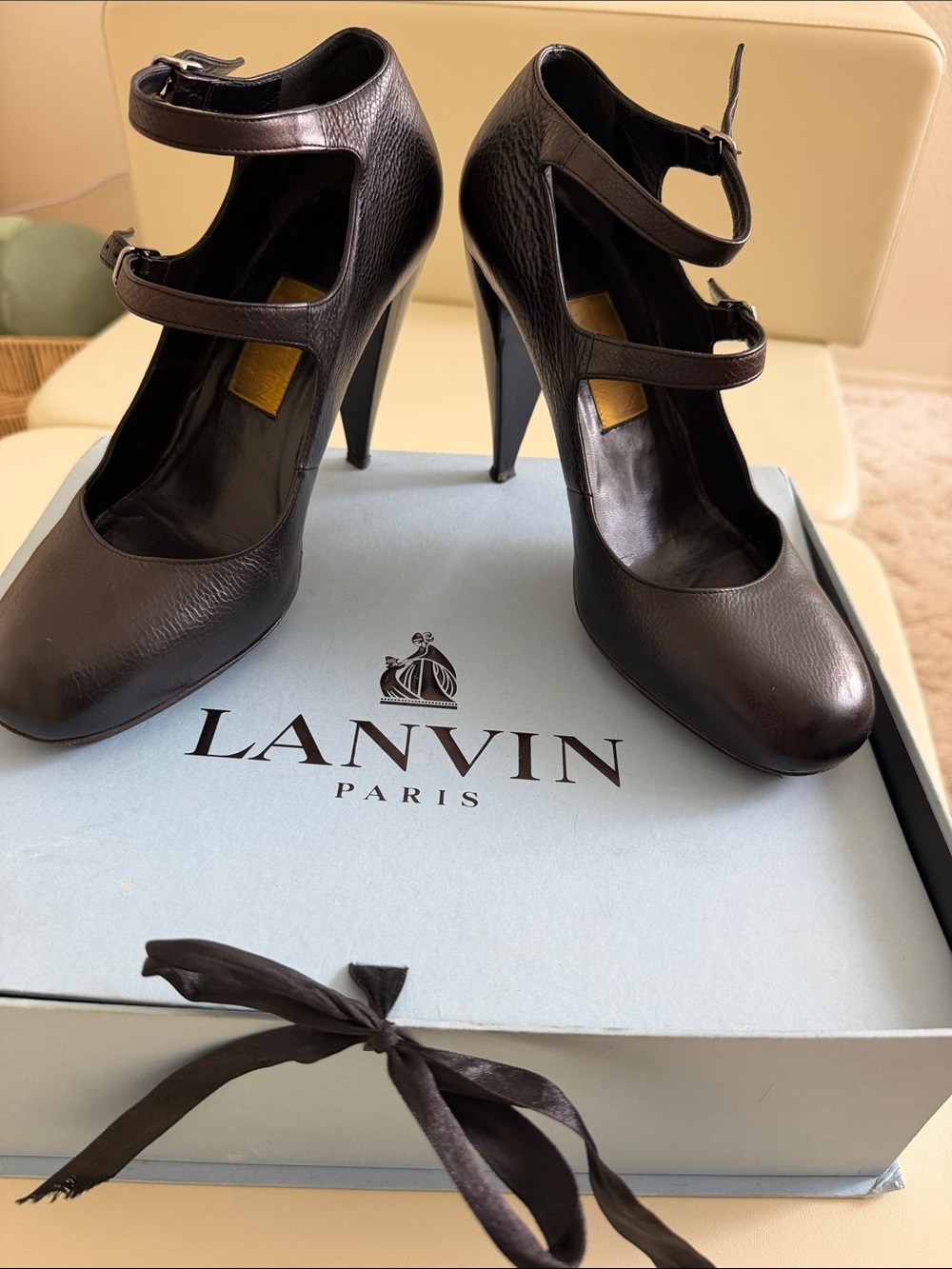 Lanvin Black Double-Strap Mary Jane Pumps